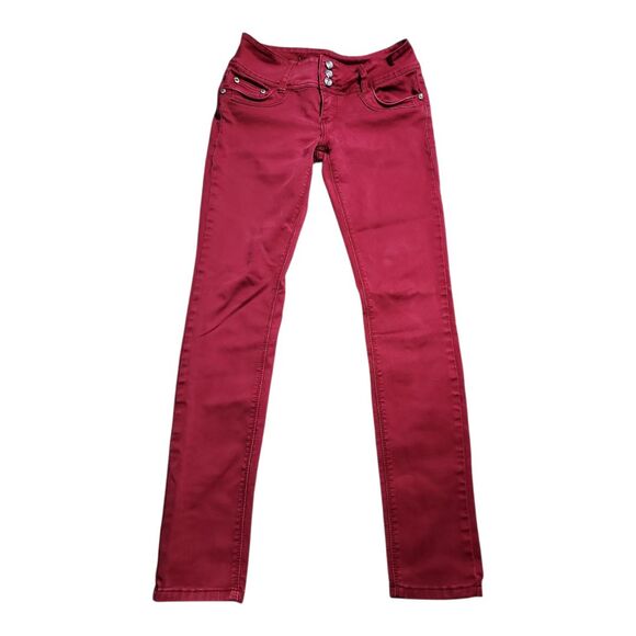 INK Red Maroon Skinny Jeans | 3 Button High Rise | Embellished | Waist Size 30" - Picture 1 of 7